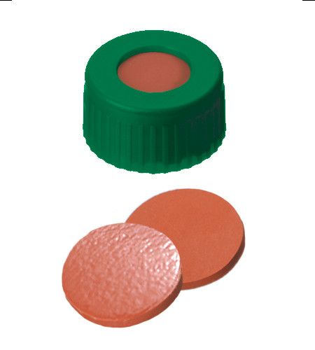 Altmann Analytik ND9 PP Short Thread Cap, green, 1,0mm, Nat. Rubber red-orange/TEF transparent, 1000/pac