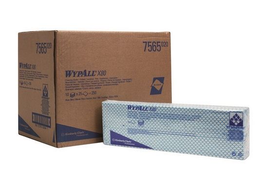 Kimberly-Clark WYPALLx80 Wischtücher, blau, 35x42 cm HYDROKNIT, 130g/qm, 10 Beutelx25 Tücher