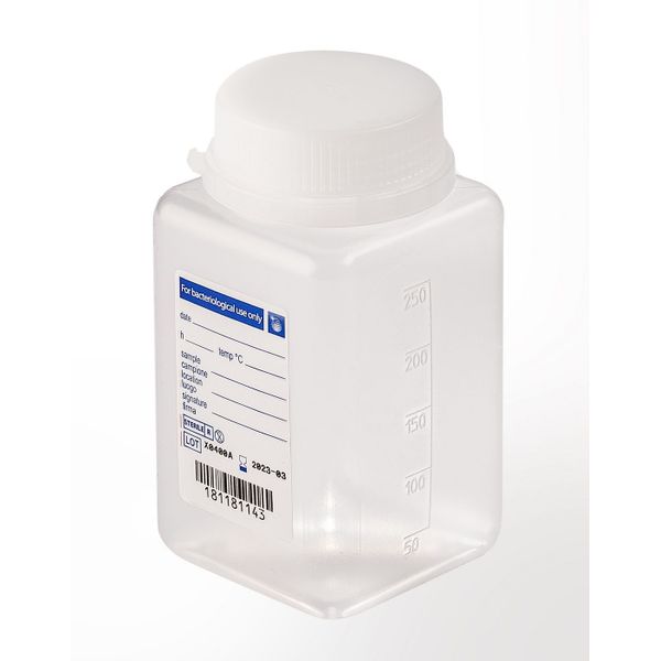 Aqua Laborservice Sterile Weithalsflasche, 250 ml, PP, natur, quadratisch, Originalitätsverschluss, 216 St/Pkg