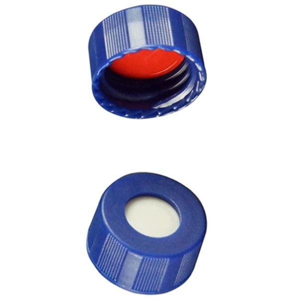 Microsolv Screw Cap blue, knurled PP, with white Sil/red PTFE Septa, bonded, for 9-425mm thread, 12x32mm autosampler vials, 1000 pc/PAK