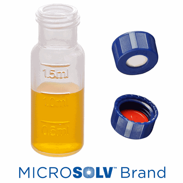 Microsolv Vial & Cap Kit: 2 ml, screw top, clear PP autosampler vials with fill lines + screw caps with white silicone rubber / Red PTFE pre-slit Soft