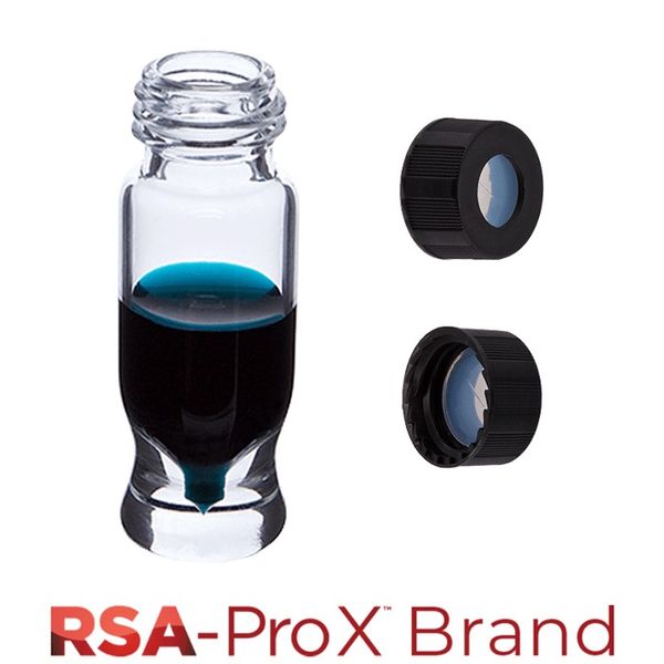 Microsolv Fläschchen & Kappen-Kit: 100 1.2ml, Schraubverschluss, hydrophob, klare MRQ Autosampler Fläschchen und 100 schwarze Kappen mit klaren Sil/
