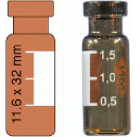 Product Image of 1,5 mL Rollrandfl. N 11 AD: 11,6 mm, Höhe: 32 mm braun, flacher Boden, weite Öffnung, Packung à 100 Stück