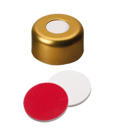 Altmann Analytik ND11 Magnetic Crimp Seal: Magnetic Cap, gold lacquered + centre hole, Silicone white/PTFE red UltraClean, 1000/pac