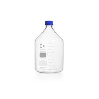 Product Image of Laborflasche/DURAN, 5000 ml (Gewinde GL 45) mit Teilung, Ausgießring/PP (blau)+Kappe, und Ausgießring, klar, GL45, mit Teilung