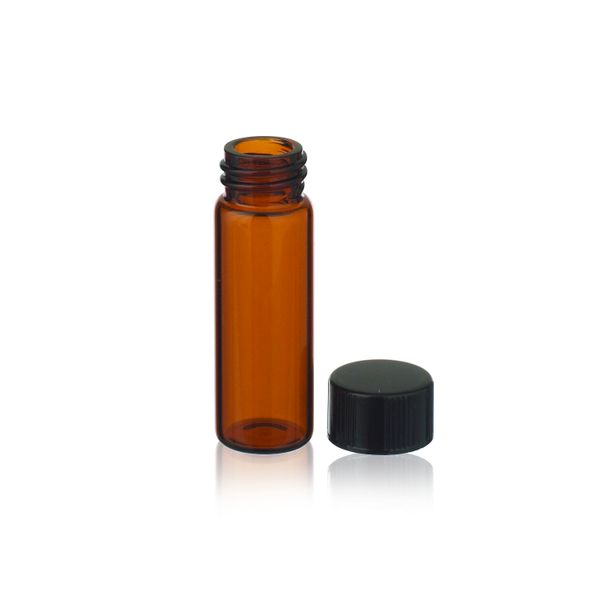 DWK Wheaton 4 ml E-C sample vials, brown, black PF cap 13-425 without hole, 14B rubber insert, unmounted, 200 /PAK each