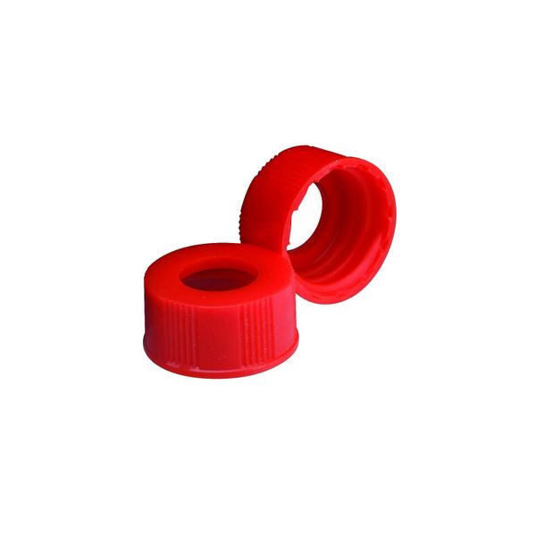 DWK Wheaton Schraubkappe, PP, rot, mit Loch, für Diagnoseflaschen, Glas, Größe 20-400, 300 St/Pkg