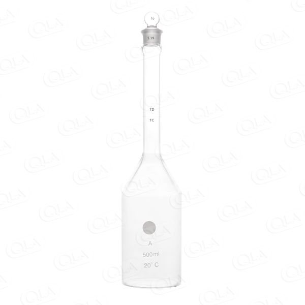 QLA 500mL Volumetric Flask with Round Bottom, Class A, Calibrated to 20°C