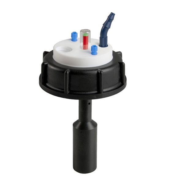 SCAT SafetyWasteCap S70/71, mechanische Füllstandskontrolle, 2x 2,3/3,2 mm AD, 1x 6,4 - 9 mm ID + Anschluss für Abluftfilter