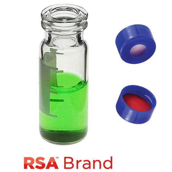 Microsolv Fläschchen & Kappen-Kit inkl. 100 2ml, Snap Top, Klarglas RSA Autosampler Fläschchen / Schreibfeld / Fülllinien & 100 blaue Schnappkappen 