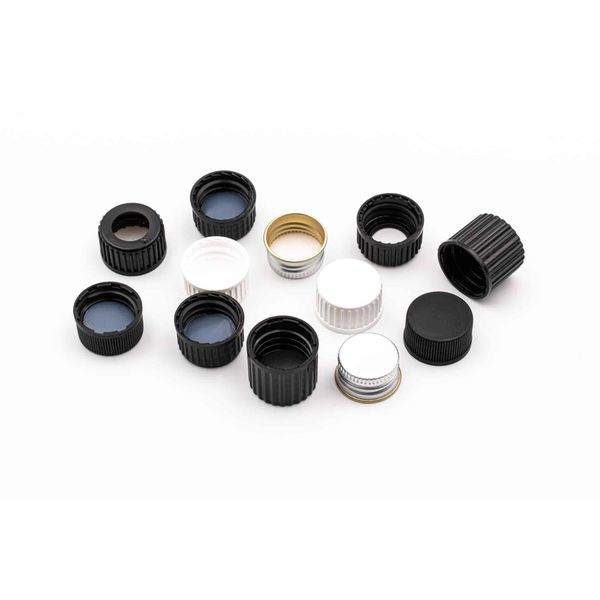 Altmann Analytik 18 mm Screw Cap, black PP, closed for culture tubes (GL18), Septa: red butyl/gray PTFE, 55° shore A, 1.6 mm, 10 x 100 pc/PAK