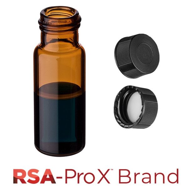 Microsolv Fläschchen & Kappen-Kit: 100 2ml, Schraubverschluss, hydrophob, Bernstein Autosampler Fläschchen & solide schwarze Kappen mit klarem 