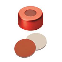Product Image of Bördelkappe, ND11 Verschluss: Aluminium, rot lackiert mit 5,5 mm Loch, RedRubber/PTFE beige, geprüfte Instrumentenhersteller-Qualität, 1,0 mm, 1000/PAK