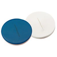 Product Image of Septa, ND8, 8 mm diameter, silicone white/PTFE blue, slit, 55° shore A, 0,9 mm, 1000/pck