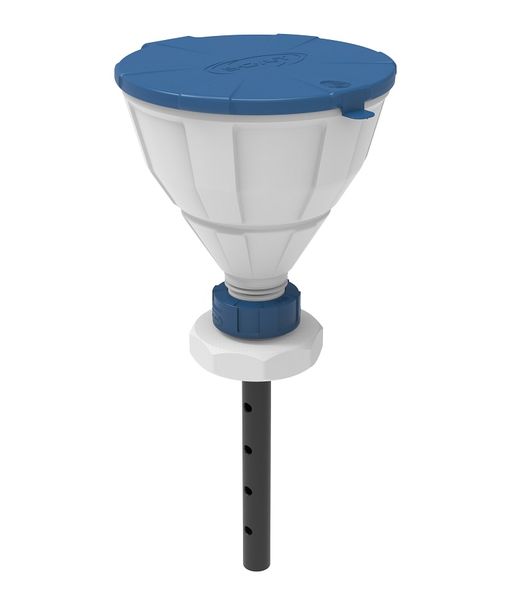 SCAT Kugeltrichter ''ARNOLD'' mit Deckel, V2.0, S90, HDPE weiß, mit Lanze (220 mm), Spritzschutz und herausnehmbarem Sieb, Trichter-Durchmesser = 200 