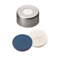 Product Image of ND11 Crimp Seals: Aluminum Cap clear lacquered + centre hole, Silicone white/PTFE blue, cross-slitted, 1000/pac