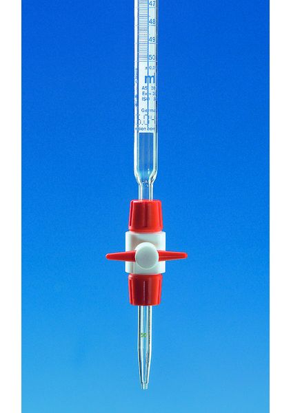 Brand GmbH & Co. KG Kompakt-Büretten, BLAUBRAND, Klasse AS, DE-M, 50 ml : 0,1 ml, Boro 3.3, mit PTFE Hahn, blauer Schellbachstreifen