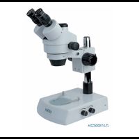 Stereo zoom microscope with photo tube without illumination, wide field eyepieces with diopter adjustment.