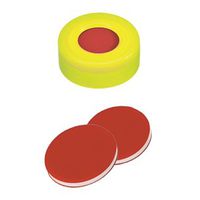Product Image of Schnappringkappe, ND11 PE: gelb mit 6 mm Loch, PTFE rot/Silikon weiß/PTFE rot, harte Kappe, 1,0 mm, 10x100/PAK