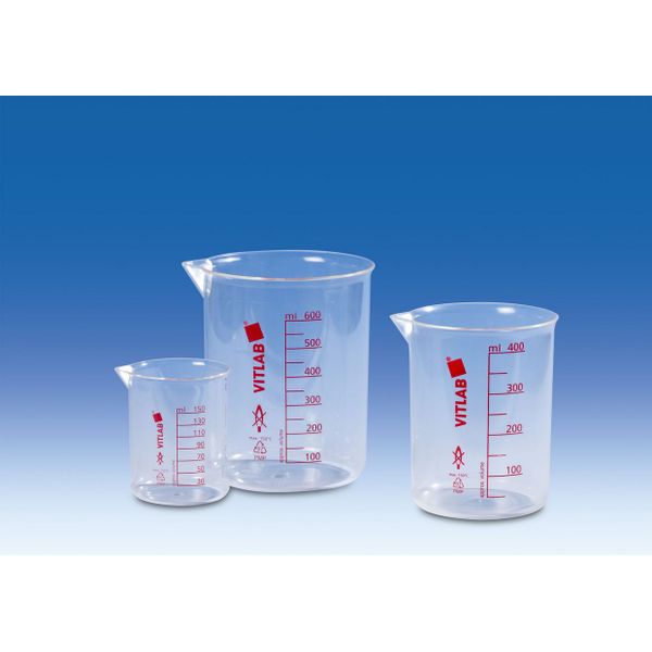 Vitlab Griffinbecher/PMP, glasklar, 2000 ml mit gedruckter roter Skala, 6 St/Pkg