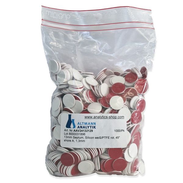 Altmann Analytik 13 mm Septa, Silicon white/PTFE red, 45° shore A, 1.3 mm, 1000 pc/PAK