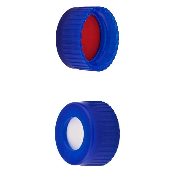 Microsolv Screw Cap blue, 9 mm, with white Sil/red PTFE Fitted Septa, 100 pc/PAK