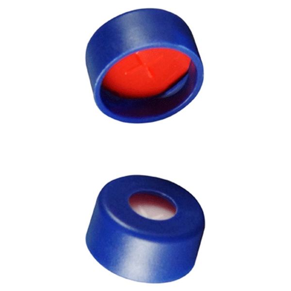 Microsolv Screw Cap blue, knurled PE, with white Sil/red PTFE pre-slit (X-shape) Septa, for 9-425mm thread, 12x32mm autosampler vials, 1000 pc/PAK