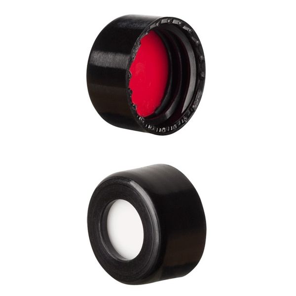 Microsolv Screw Cap black, 9 mm, with white Sil/red PTFE Fitted Septa, Robo Style, 1000 pc/PAK