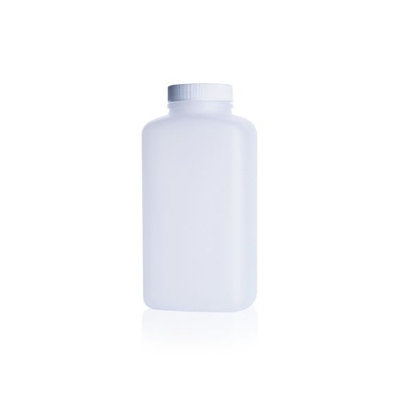 DWK Wheaton 250 ml Weithalsflasche, HDPE-Kunststoff, länglich, naturfarben, weiße PP-Kappe mit PE-Dichtung, 48 St/Pkg