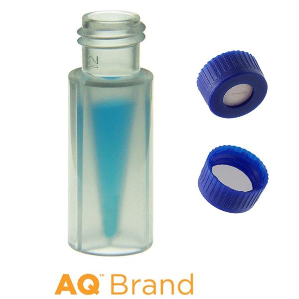 Microsolv Vial & Cap Kit incl. 100 300μl, Screw Top, Clear polypropylene LCMS Compatible Autosampler Vials & 100 Blue Screw Caps with Tan Silicone 