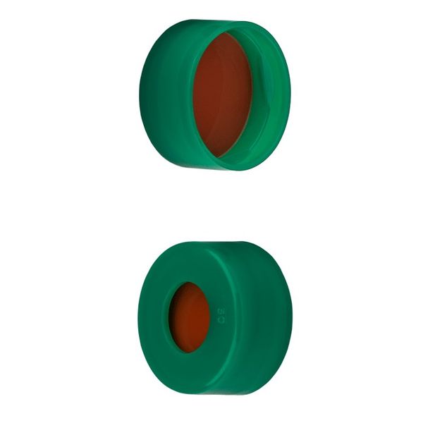 Microsolv Snap Top Cap green, smooth PE, with red Rubber /PTFE septa, for 11mm, 12x32mm Snap Top autosampler vials, 1000 pc/PAK
