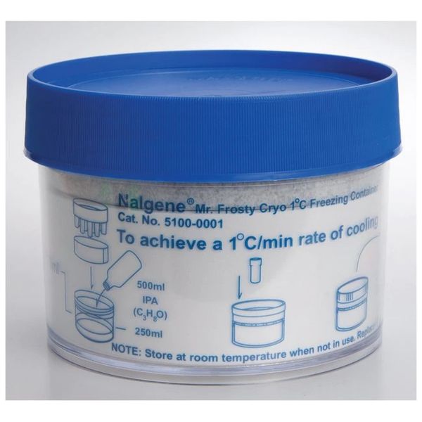Nalgene Thermo Scientific Gefrierbehälter Mr. Frosty, PC, klar, für 18 x 1,2/2,0 ml Röhrchen, mit blauem Schraubverschluss