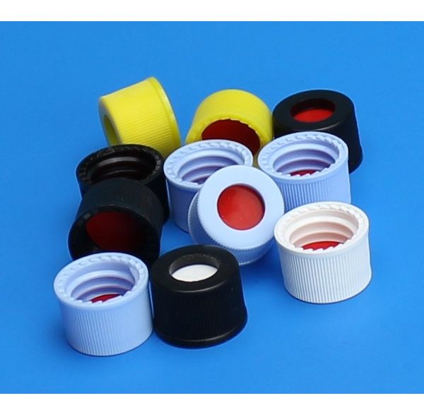 JG Finneran 10-425 mm Black Open Hole Polypropylene Closure, PTFE/Red Rubber Septa, 0.040", 10 x 100 pc/PAK