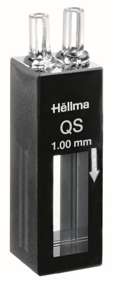 Hellma Durchfluss-Küvette, Typ 170-QS, HP Quarzglas, WL 200-2500 nm, Schichtdicke 1 mm, (HxB) 17.5x6.5 mm, Z-Höhe 8.5-15 mm, 120 μl, Zu-und Abfluss-