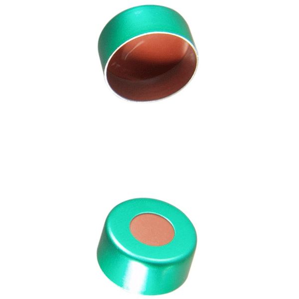 Microsolv Crimp Cap green, with red Rubber/PTFE Fitted Septa, for 11mm Crimp or Snap Top, 12x32mm autosampler vials, 1000 pc/PAK