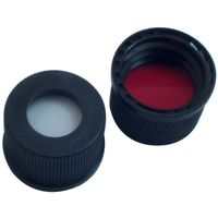 Product Image of 10mm UltraClean PP Schraubkappe, schwarz, mit Loch, Silicon weiß/PTFE rot, 1,3mm, 10x100/Pkg