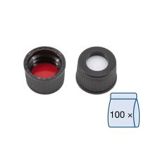 Product Image of N 10 PP screw cap (bonded), black, center hole Silicone white/PTFE red Hardness: 45° shore A
