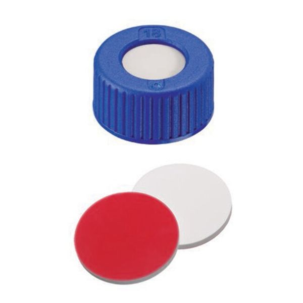 Thermo Fisher Scientific Screw Cap AVCS SureSTART Level 3, 9 mm, PP blue & Septum red PTFE/white Silicone/red PTFE, 1 mm, 1000/PAK