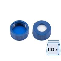 Product Image of N 9 PP screw cap, blue, center hole Silicone white/PTFE blue, slitted Hardness: 40° shore A