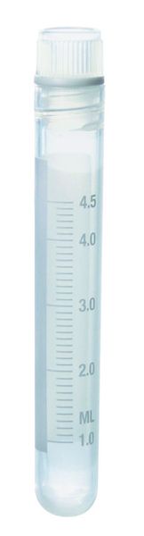 Brand GmbH & Co. KG Kryoröhrchen, 5 ml, Innengewinde, Schraubdeckel mit Silikondichtung, PP, 12,5 mm x 92 mm, steril, 10 x 100 St/Pkg