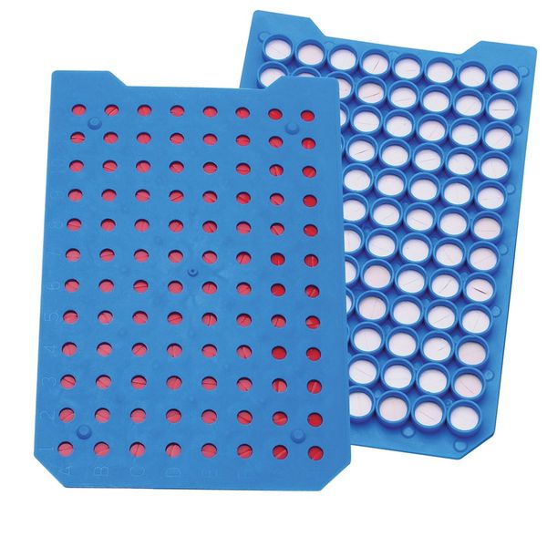 DWK Wheaton 350 μl round inserts, clear, blue snap caps with precut FEP/silicone septa, 8 mm, Boro, 100/PAK
