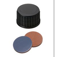 Product Image of Schraubkappe, PP, 18 mm, schwarz geschlossen Butyl rot/PTFE grau 55°shoreA, 1,3 mm, 10x100 St/Pkg
