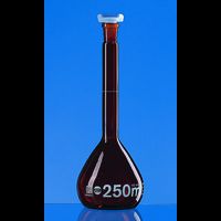 Volumetric flask, BLAUBRAND, class A, Boro 3.3 amber, 25 ml, white grad., with NS 10/19, with PP stopper, DE-M, with individual certificate