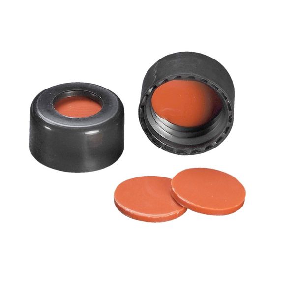 DWK Wheaton 9 mm Schraubkappe, schwarz, mit Septum ETFE/Silikon rot gebrannt, 100 St/Pkg