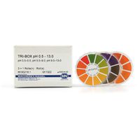 Product Image of TRI-BOX pH 0,5 - 13,0, each consisting of a roll of special indicator paper pH 0,5-5,5, pH 5,5-9,0, pH 9,0-13,0, each 7 mm x 5 m