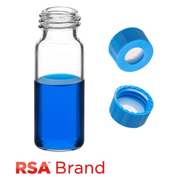 Microsolv Fläschchen & Kappen-Kit inkl. 100 2ml, Schraubkappe, Klarglas RSA Autosampler Fläschchen & 100 hellblaue Schraubkappen mit klarem AQR 