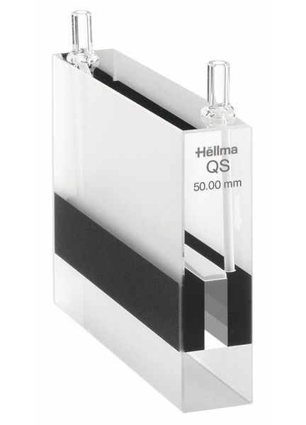 Hellma Flow-Through Cell, Type 176.000-QS, HP Quartz Glass, WL 200-2500 nm, Pathlength 50 mm, (HxW) 11x4 mm, Centerheight 15 mm, 2,250 μl, in/outlet 