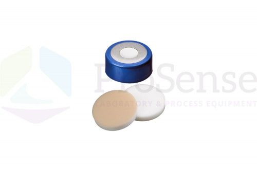 Dissolution Accessories Crimp-Kappe, 20 mm, BiMetal, magnetisch, blau, 3 mm natur PTFE/weiß ULB Silikon, für HPLC Probenfläschchen