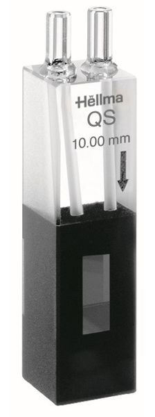 Hellma Durchfluss-Küvette, Typ 176.000-QS, HP Quarzglas, WL 200-2500 nm, Schichtdicke 10 mm, (HxB) 11x4 mm, Z-Höhe 15 mm, 450 μl, Zu-und Abfluss-