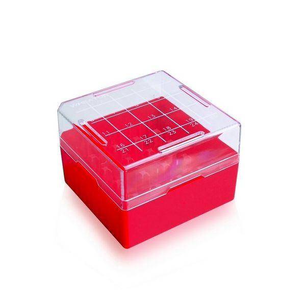 DWK Wheaton KeepIT-25 red Freezing Box, Plastic, for 25 cryogenic vials with internal or external thread, 75x75x52 mm, 10 pc/PAK